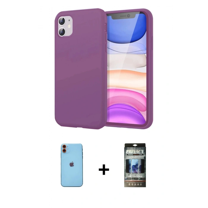 MARSİLYAN™- iPhone 11 Kılıf Kozmos Yansıma Özel Seri - Siyah 34D Hayalet Izgaralı Cam + Neon Fosforlu Kamera Lens - TU