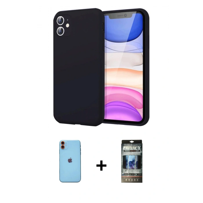 MARSİLYAN™- iPhone 11 Kılıf Kozmos Yansıma Özel Seri - Siyah 34D Hayalet Izgaralı Cam + Neon Fosforlu Kamera Lens - TU