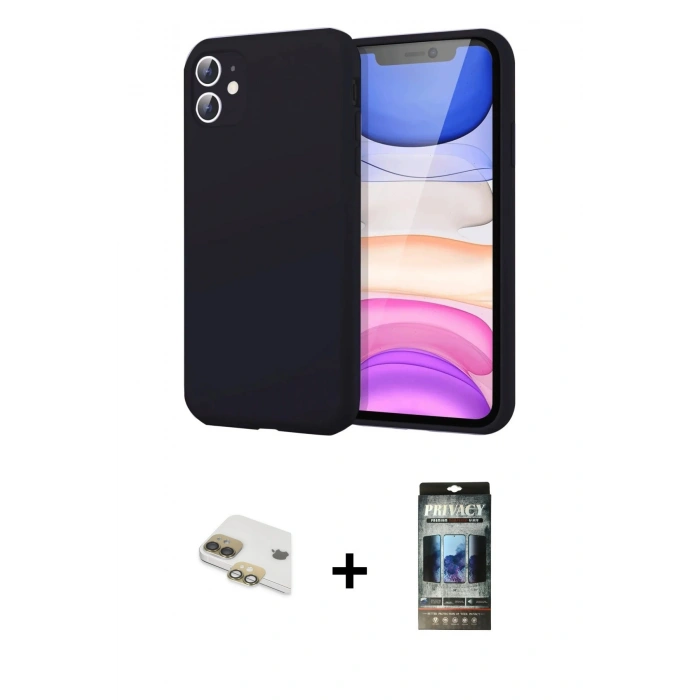 MARSİLYAN™- iPhone 11 Kılıf Kozmos Yansıma Özel Seri - Siyah 34D Hayalet Izgaralı Cam + Pers Alüminyum Kamera Lens - GD