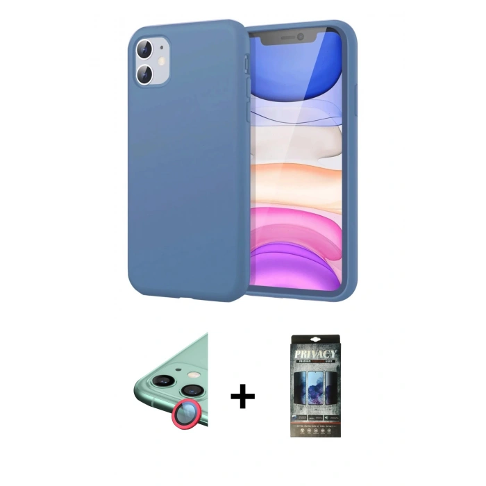 MARSİLYAN™- iPhone 11 Kılıf Kozmos Yansıma Özel Seri - Siyah 34D Hayalet Izgaralı Cam + Raze Metal Kamera Lens - KI