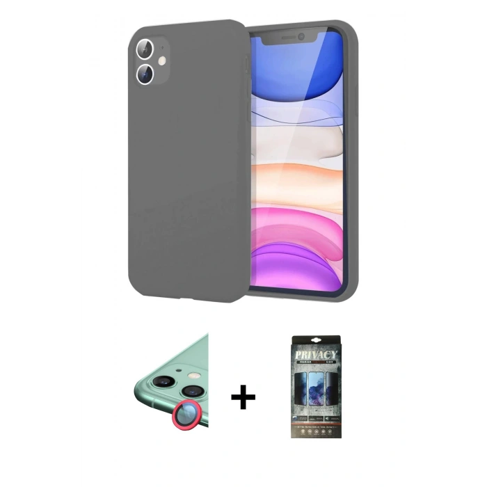 MARSİLYAN™- iPhone 11 Kılıf Kozmos Yansıma Özel Seri - Siyah 34D Hayalet Izgaralı Cam + Raze Metal Kamera Lens - KI