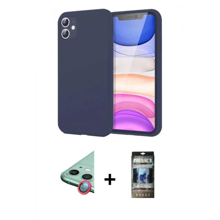 MARSİLYAN™- iPhone 11 Kılıf Kozmos Yansıma Özel Seri - Siyah 34D Hayalet Izgaralı Cam + Raze Metal Kamera Lens - KI