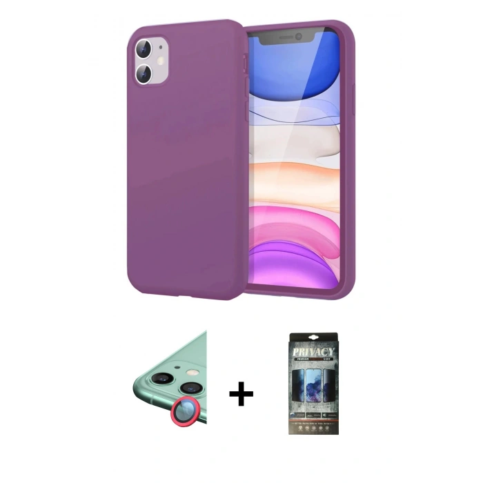 MARSİLYAN™- iPhone 11 Kılıf Kozmos Yansıma Özel Seri - Siyah 34D Hayalet Izgaralı Cam + Raze Metal Kamera Lens - KI