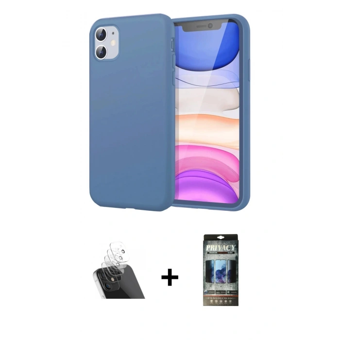 MARSİLYAN™- iPhone 11 Kılıf Kozmos Yansıma Özel Seri - Siyah 34D Hayalet Izgaralı Cam + Şeffaf Kamera Lens Koruma Cam