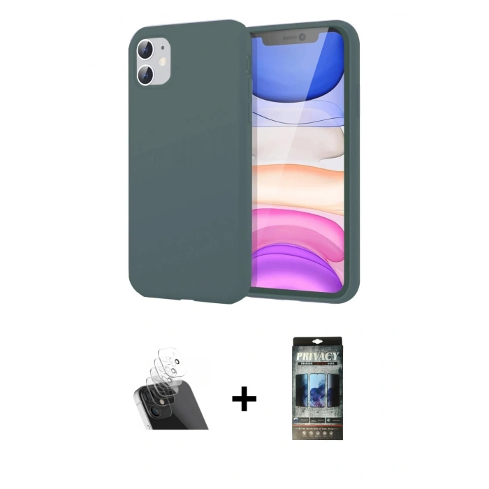 MARSİLYAN™- iPhone 11 Kılıf Kozmos Yansıma Özel Seri - Siyah 34D Hayalet Izgaralı Cam + Şeffaf Kamera Lens Koruma Cam