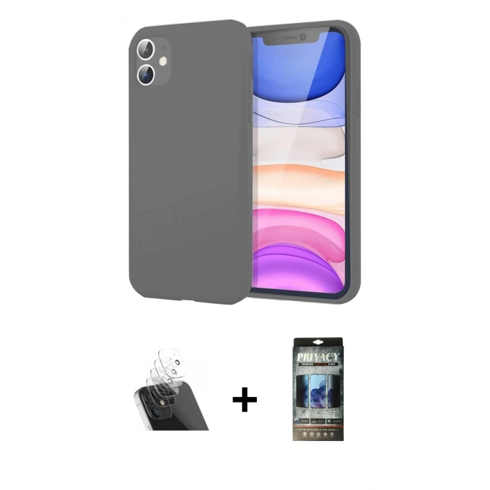 MARSİLYAN™- iPhone 11 Kılıf Kozmos Yansıma Özel Seri - Siyah 34D Hayalet Izgaralı Cam + Şeffaf Kamera Lens Koruma Cam