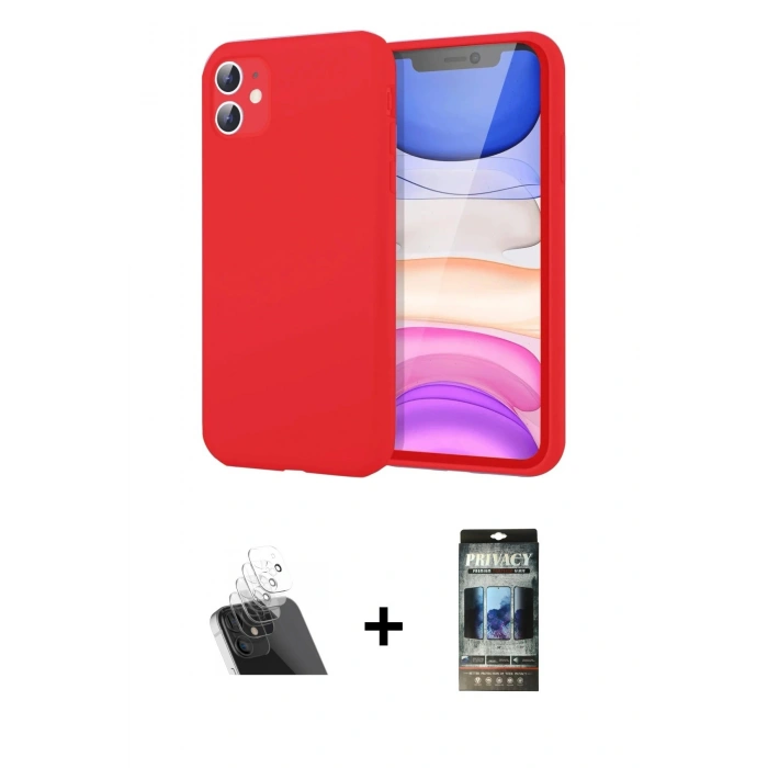 MARSİLYAN™- iPhone 11 Kılıf Kozmos Yansıma Özel Seri - Siyah 34D Hayalet Izgaralı Cam + Şeffaf Kamera Lens Koruma Cam