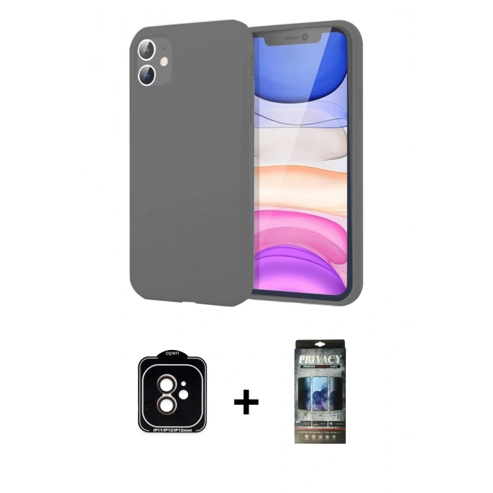 MARSİLYAN™- iPhone 11 Kılıf Kozmos Yansıma Özel Seri - Siyah 34D Hayalet Izgaralı Cam + PVD Metal Kamera Lens - TU