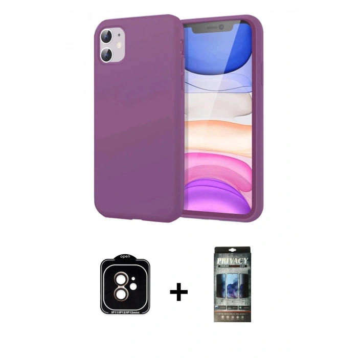 MARSİLYAN™- iPhone 11 Kılıf Kozmos Yansıma Özel Seri - Siyah 34D Hayalet Izgaralı Cam + PVD Metal Kamera Lens - TU