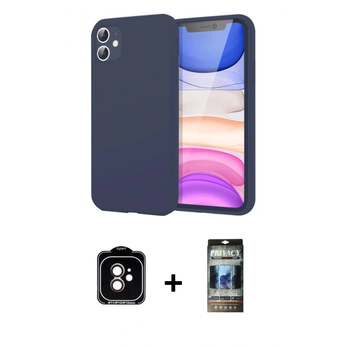 MARSİLYAN™- iPhone 11 Kılıf Kozmos Yansıma Özel Seri - Siyah 34D Hayalet Izgaralı Cam + PVD Metal Kamera Lens - TU