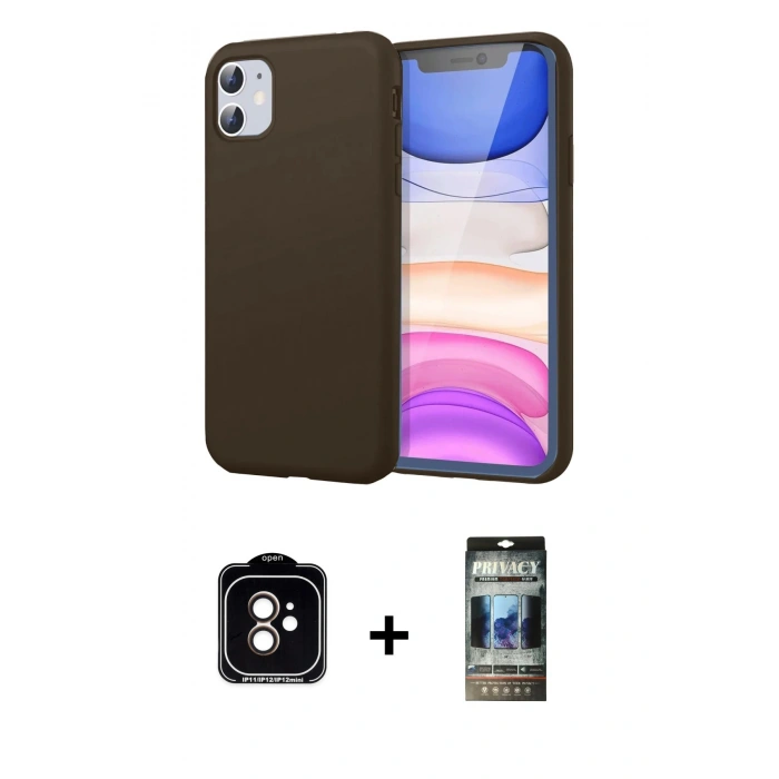 MARSİLYAN™- iPhone 11 Kılıf Kozmos Yansıma Özel Seri - Siyah 34D Hayalet Izgaralı Cam + PVD Metal Kamera Lens - TU