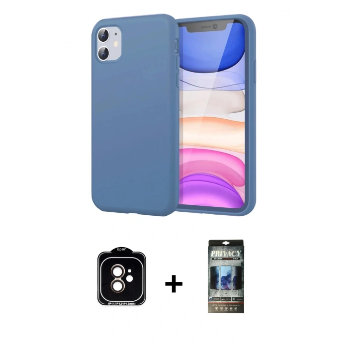 MARSİLYAN™- iPhone 11 Kılıf Kozmos Yansıma Özel Seri - Siyah 34D Hayalet Izgaralı Cam + PVD Metal Kamera Lens - TU
