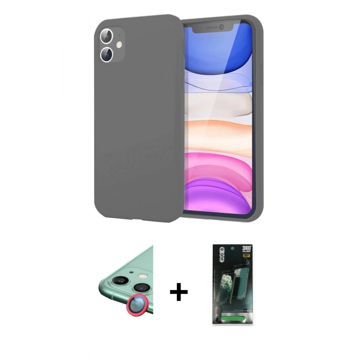 MARSİLYAN™- iPhone 11 Kılıf Kozmos Yansıma Özel Seri - Siyah 360 Mat Full Body Arka Koruyucu + Raze Metal Kamera Lens - KI