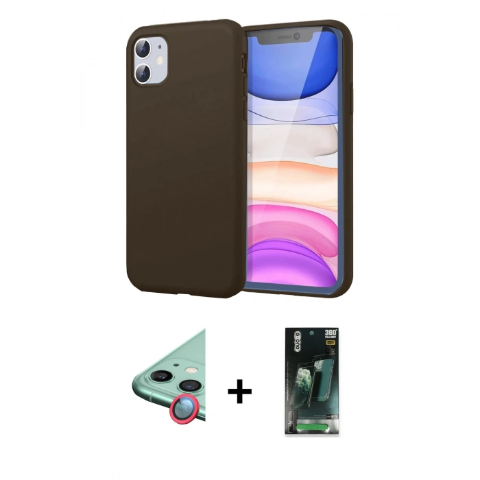 MARSİLYAN™- iPhone 11 Kılıf Kozmos Yansıma Özel Seri - Siyah 360 Mat Full Body Arka Koruyucu + Raze Metal Kamera Lens - KI
