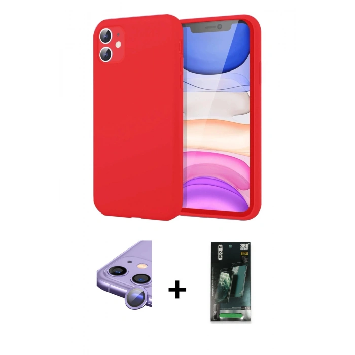 MARSİLYAN™- iPhone 11 Kılıf Kozmos Yansıma Özel Seri - Siyah 360 Mat Full Body Arka Koruyucu + Mor Raze Metal Kamera Lens