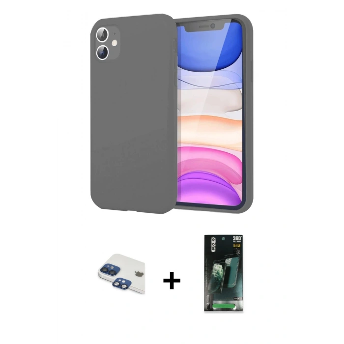MARSİLYAN™- iPhone 11 Kılıf Kozmos Yansıma Özel Seri - Siyah 360 Mat Full Body Arka Koruyucu + Pers Alüminyum Kamera Lens - LT