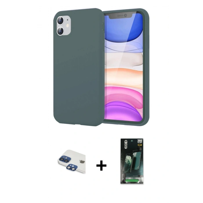 MARSİLYAN™- iPhone 11 Kılıf Kozmos Yansıma Özel Seri - Siyah 360 Mat Full Body Arka Koruyucu + Pers Alüminyum Kamera Lens - LT