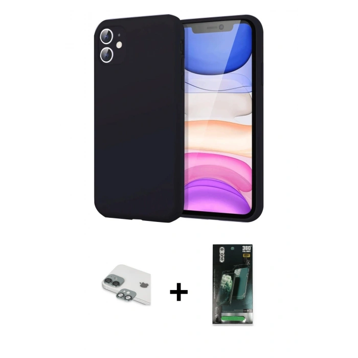 MARSİLYAN™- iPhone 11 Kılıf Kozmos Yansıma Özel Seri - Siyah 360 Mat Full Body Arka Koruyucu + Pers Alüminyum Kamera Lens - YL