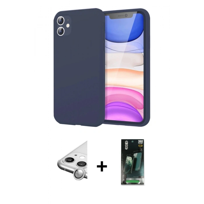 MARSİLYAN™- iPhone 11 Kılıf Kozmos Yansıma Özel Seri - Siyah 360 Mat Full Body Arka Koruyucu + Raze Metal Kamera Lens - GS