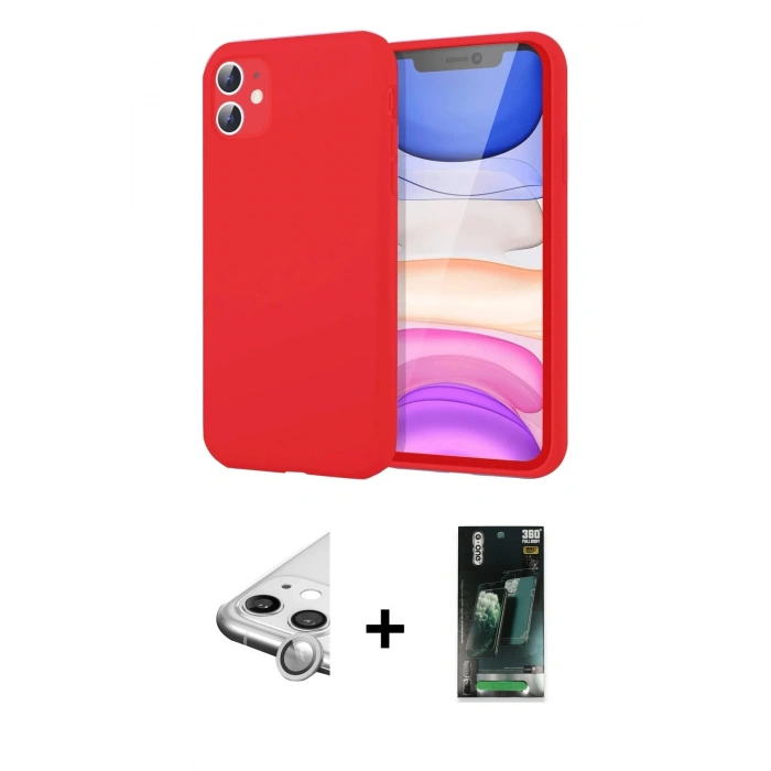 MARSİLYAN™- iPhone 11 Kılıf Kozmos Yansıma Özel Seri - Siyah 360 Mat Full Body Arka Koruyucu + Raze Metal Kamera Lens - GS