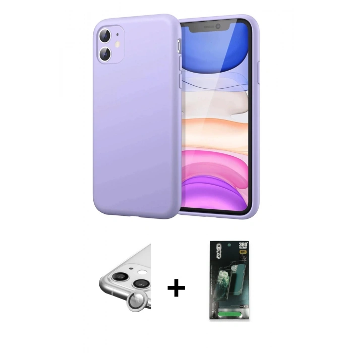 MARSİLYAN™- iPhone 11 Kılıf Kozmos Yansıma Özel Seri - Siyah 360 Mat Full Body Arka Koruyucu + Raze Metal Kamera Lens - GS