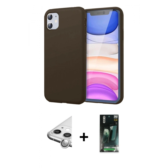 MARSİLYAN™- iPhone 11 Kılıf Kozmos Yansıma Özel Seri - Siyah 360 Mat Full Body Arka Koruyucu + Raze Metal Kamera Lens - GS