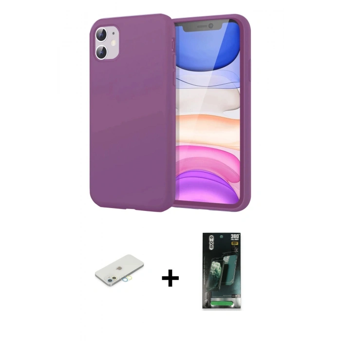MARSİLYAN™- iPhone 11 Kılıf Kozmos Yansıma Özel Seri - Siyah 360 Mat Full Body Arka Koruyucu + Renkli Kamera Lens Koruma Cam - SI