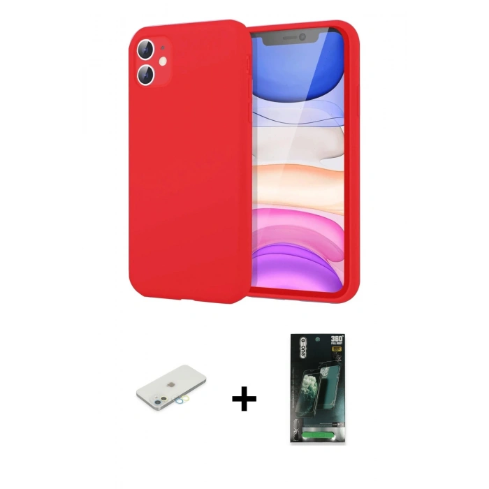 MARSİLYAN™- iPhone 11 Kılıf Kozmos Yansıma Özel Seri - Siyah 360 Mat Full Body Arka Koruyucu + Renkli Kamera Lens Koruma Cam - SI