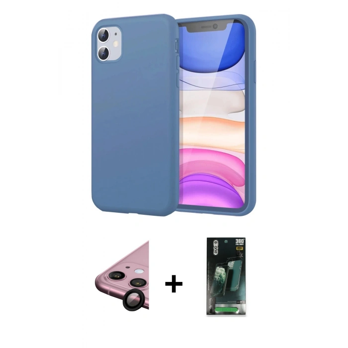 MARSİLYAN™- iPhone 11 Kılıf Kozmos Yansıma Özel Seri - Siyah 360 Mat Full Body Arka Koruyucu + Raze Metal Kamera Lens - SH