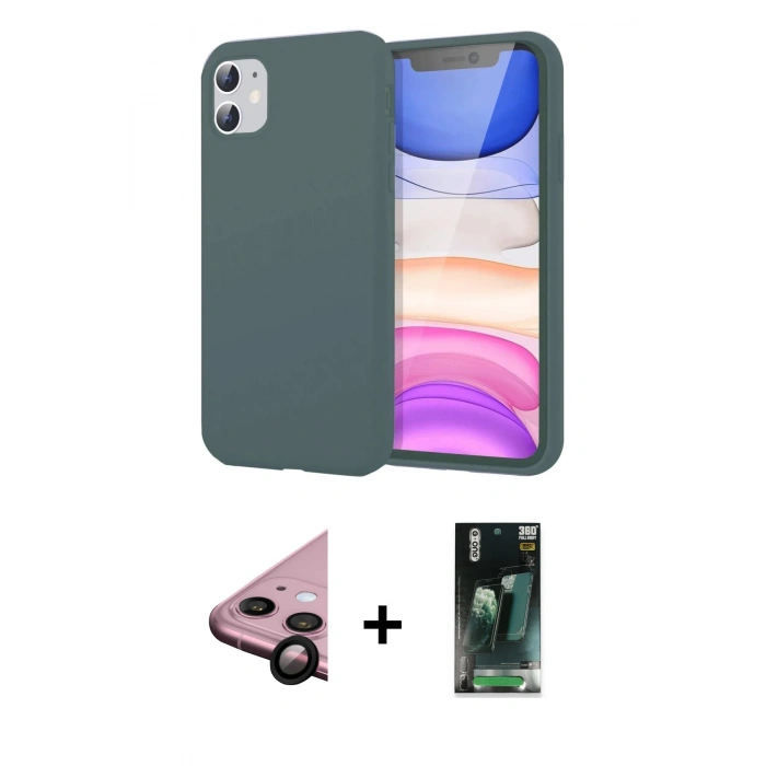 MARSİLYAN™- iPhone 11 Kılıf Kozmos Yansıma Özel Seri - Siyah 360 Mat Full Body Arka Koruyucu + Raze Metal Kamera Lens - SH