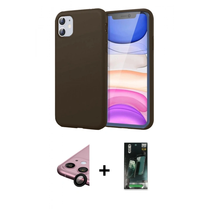MARSİLYAN™- iPhone 11 Kılıf Kozmos Yansıma Özel Seri - Siyah 360 Mat Full Body Arka Koruyucu + Raze Metal Kamera Lens - SH