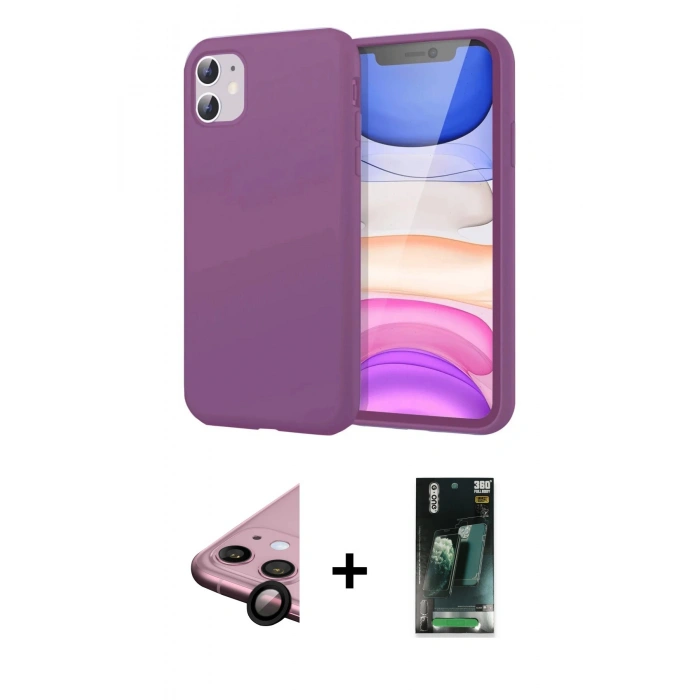 MARSİLYAN™- iPhone 11 Kılıf Kozmos Yansıma Özel Seri - Siyah 360 Mat Full Body Arka Koruyucu + Raze Metal Kamera Lens - SH