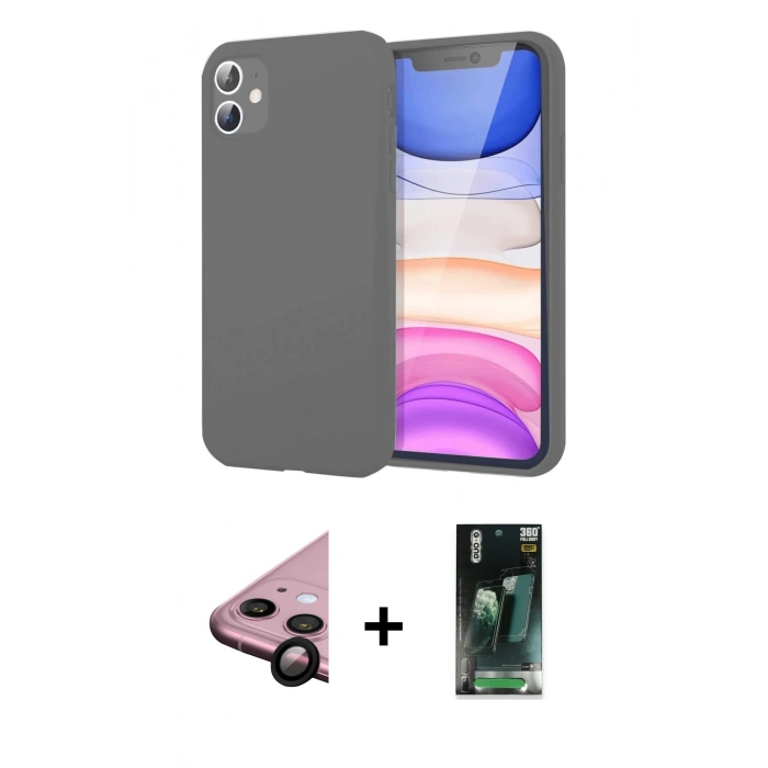 MARSİLYAN™- iPhone 11 Kılıf Kozmos Yansıma Özel Seri - Siyah 360 Mat Full Body Arka Koruyucu + Raze Metal Kamera Lens - SH