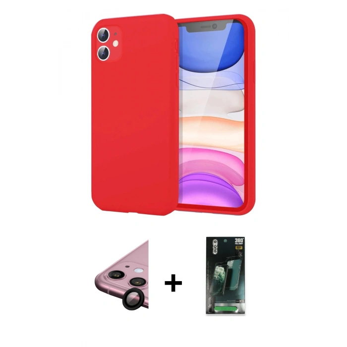 MARSİLYAN™- iPhone 11 Kılıf Kozmos Yansıma Özel Seri - Siyah 360 Mat Full Body Arka Koruyucu + Raze Metal Kamera Lens - SH