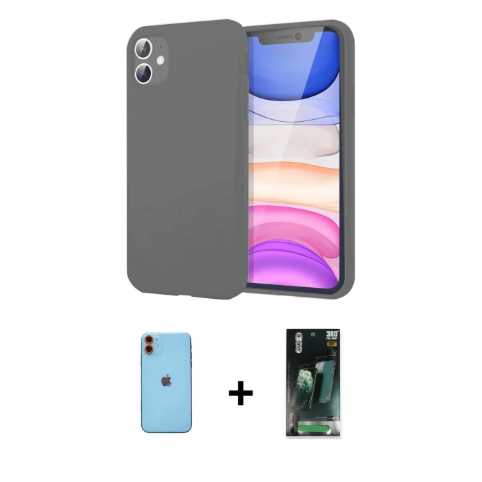MARSİLYAN™- iPhone 11 Kılıf Kozmos Yansıma Özel Seri - Siyah 360 Mat Full Body Arka Koruyucu + Neon Fosforlu Kamera Lens - TU