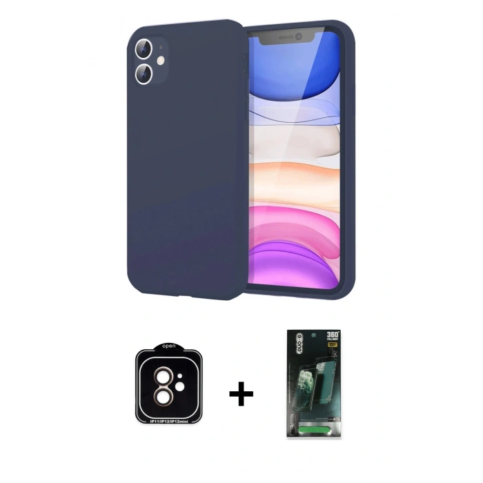 MARSİLYAN™- iPhone 11 Kılıf Kozmos Yansıma Özel Seri - Siyah 360 Mat Full Body Arka Koruyucu + PVD Metal Kamera Lens - TU