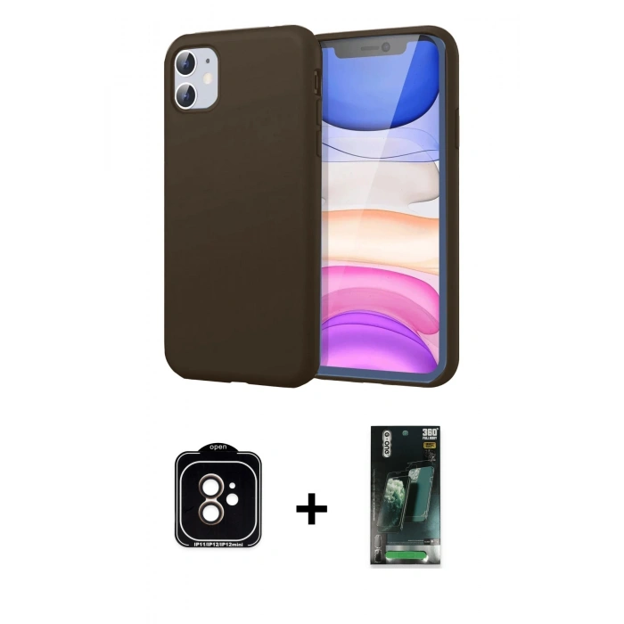 MARSİLYAN™- iPhone 11 Kılıf Kozmos Yansıma Özel Seri - Siyah 360 Mat Full Body Arka Koruyucu + PVD Metal Kamera Lens - TU