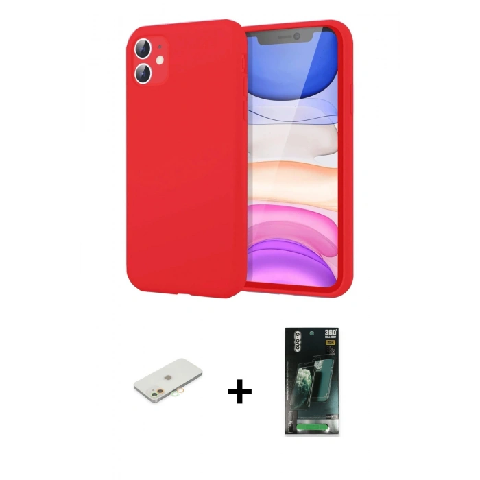 MARSİLYAN™- iPhone 11 Kılıf Kozmos Yansıma Özel Seri - Siyah 360 Mat Full Body Arka Koruyucu + Renkli Kamera Lens Koruma Cam - TU
