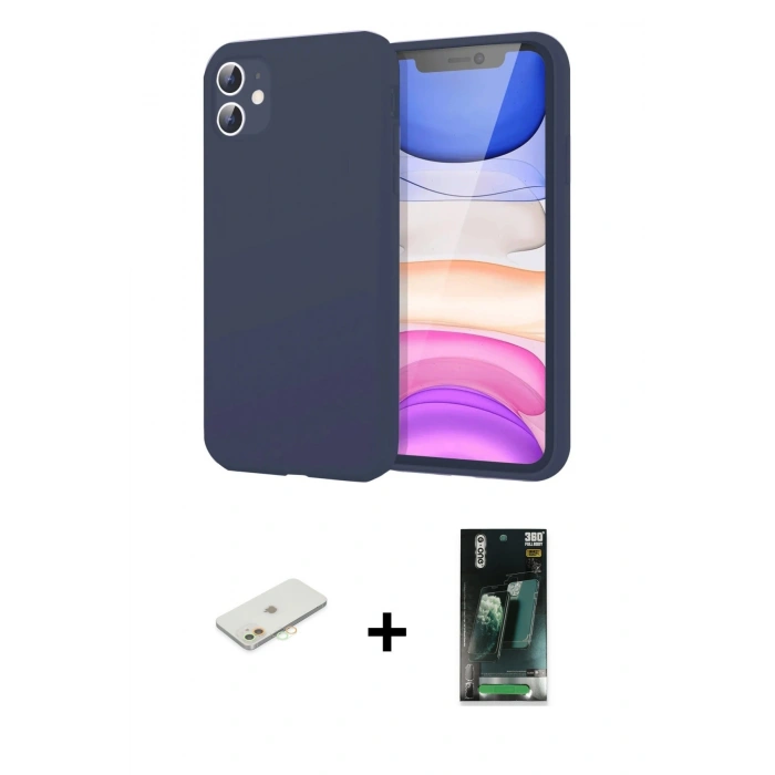 MARSİLYAN™- iPhone 11 Kılıf Kozmos Yansıma Özel Seri - Siyah 360 Mat Full Body Arka Koruyucu + Renkli Kamera Lens Koruma Cam - TU