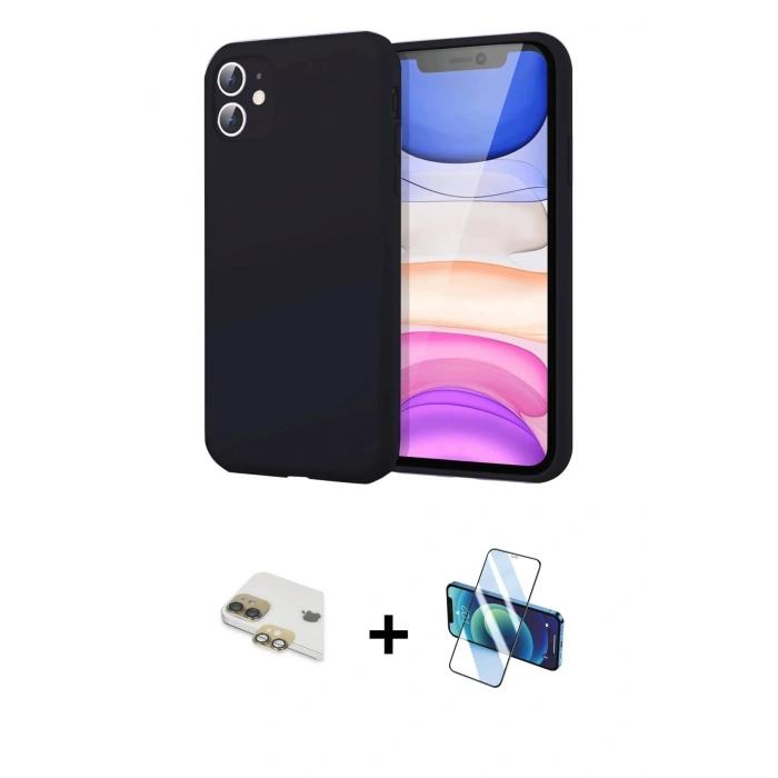MARSİLYAN™- iPhone 11 Kılıf Kozmos Yansıma Özel Seri - Siyah 3D Antistatik Cam Ekran Koruyucu + Pers Alüminyum Kamera Lens - GD