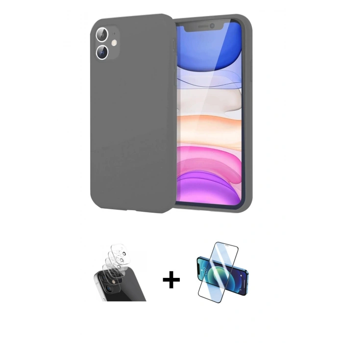 MARSİLYAN™- iPhone 11 Kılıf Kozmos Yansıma Özel Seri - Siyah 3D Antistatik Cam Ekran Koruyucu + Kamera Lens Koruma Cam - SF