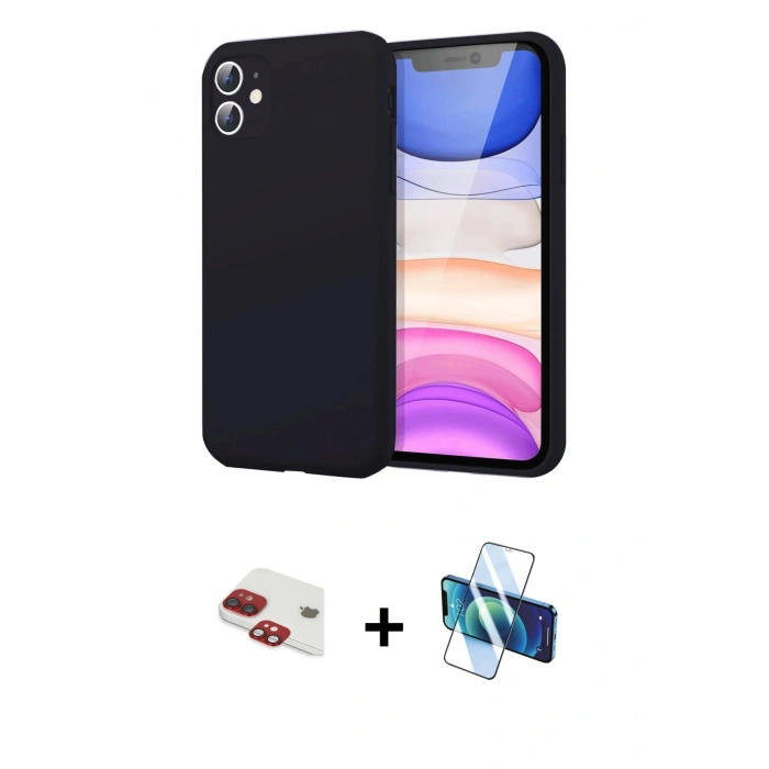MARSİLYAN™- iPhone 11 Kılıf Kozmos Yansıma Özel Seri - Siyah 3D Antistatik Cam Ekran Koruyucu + Pers Alüminyum Kamera Lens - KI
