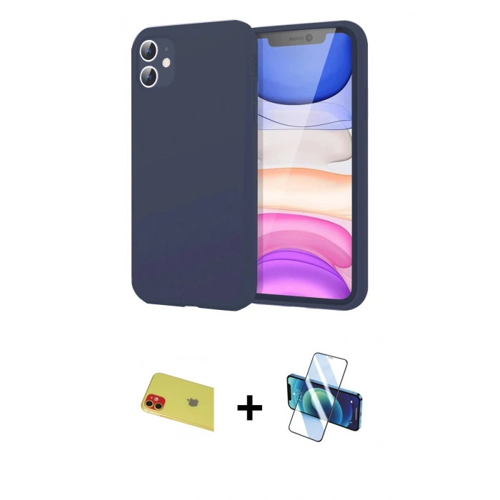 MARSİLYAN™- iPhone 11 Kılıf Kozmos Yansıma Özel Seri - Siyah 3D Antistatik Cam Ekran Koruyucu + Rainbow Kamera Lens Koruma Cam - KI