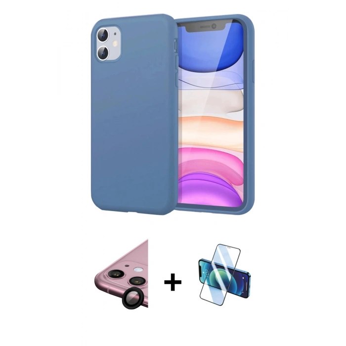 MARSİLYAN™- iPhone 11 Kılıf Kozmos Yansıma Özel Seri - Siyah 3D Antistatik Cam Ekran Koruyucu + Raze Metal Kamera Lens - SH