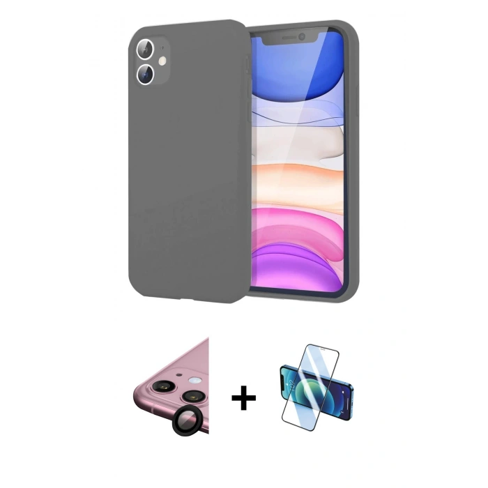 MARSİLYAN™- iPhone 11 Kılıf Kozmos Yansıma Özel Seri - Siyah 3D Antistatik Cam Ekran Koruyucu + Raze Metal Kamera Lens - SH