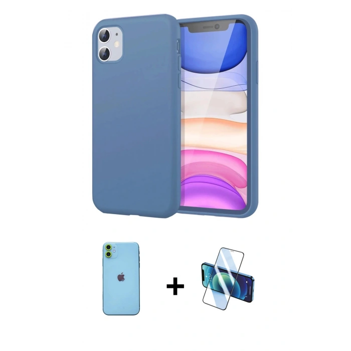 MARSİLYAN™- iPhone 11 Kılıf Kozmos Yansıma Özel Seri - Siyah 3D Antistatik Cam Ekran Koruyucu + Neon Fosforlu Kamera Lens - YL