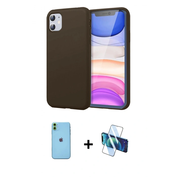 MARSİLYAN™- iPhone 11 Kılıf Kozmos Yansıma Özel Seri - Siyah 3D Antistatik Cam Ekran Koruyucu + Neon Fosforlu Kamera Lens - YL