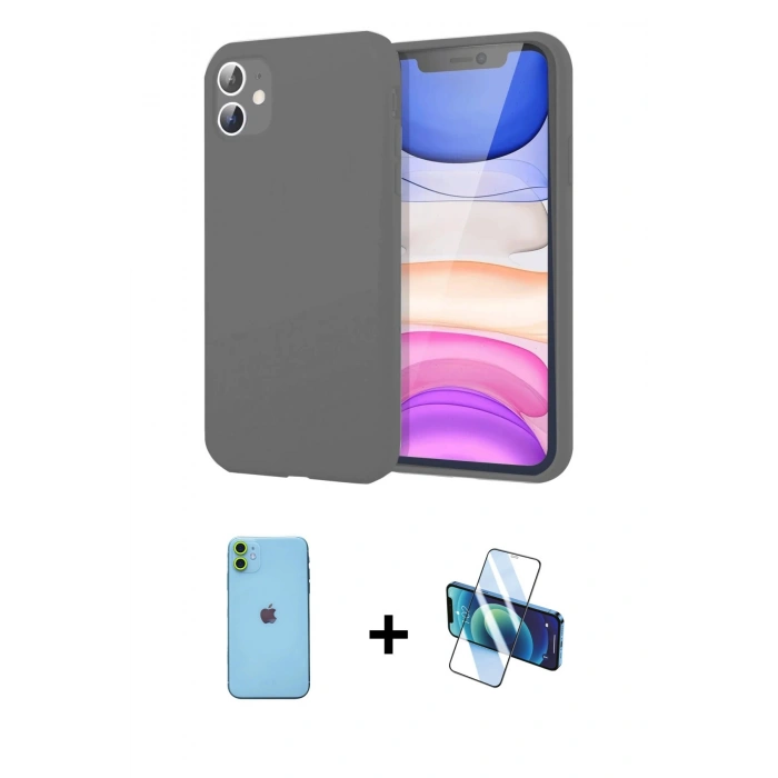 MARSİLYAN™- iPhone 11 Kılıf Kozmos Yansıma Özel Seri - Siyah 3D Antistatik Cam Ekran Koruyucu + Neon Fosforlu Kamera Lens - YL