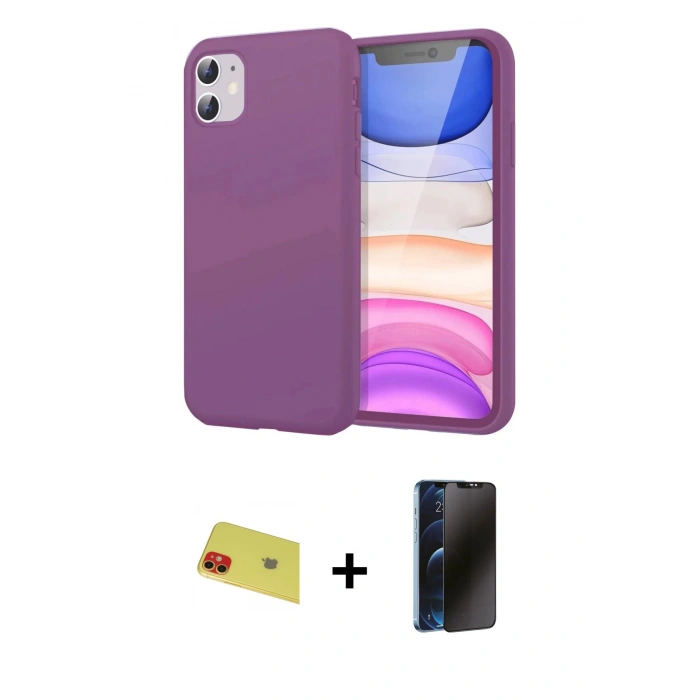 MARSİLYAN™- iPhone 11 Kılıf Kozmos Yansıma Özel Seri - Siyah 3D Antistatik Hayalet Cam Ekran Koruyucu + Rainbow Kamera Lens Koruma Cam - KI