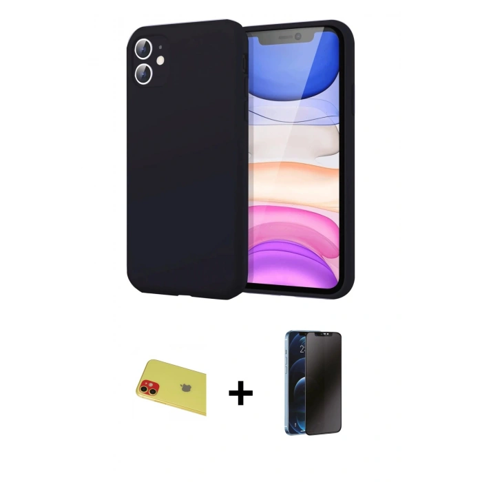 MARSİLYAN™- iPhone 11 Kılıf Kozmos Yansıma Özel Seri - Siyah 3D Antistatik Hayalet Cam Ekran Koruyucu + Rainbow Kamera Lens Koruma Cam - KI